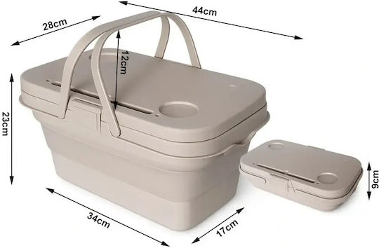 Folding Picnic Basket 3 in 1 Silicone Table Function 14l Beige