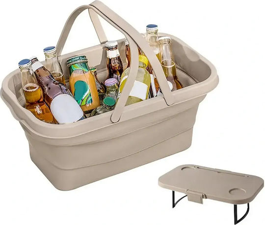 Folding Picnic Basket 3 in 1 Silicone Table Function 14l Beige