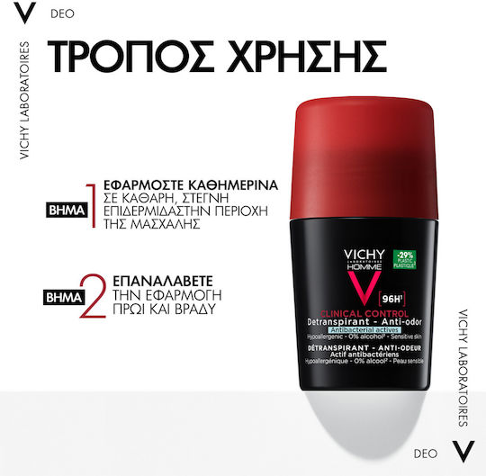 Vichy Homme Clinical Control Anti Odor Αποσμητικό 96h σε Roll-On 50ml