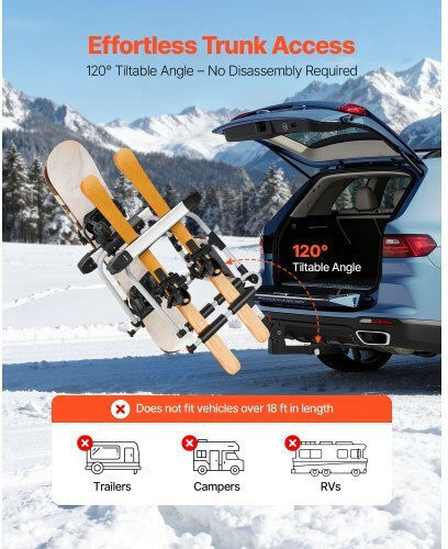 Vevor Baze de Plafon Auto din Aluminiu Potrivite pentru 6 Perechi de Schiuri sau 4 Plăci de Snowboard