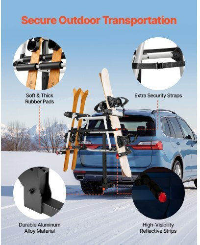 Vevor Baze de Plafon Auto din Aluminiu Potrivite pentru 6 Perechi de Schiuri sau 4 Plăci de Snowboard