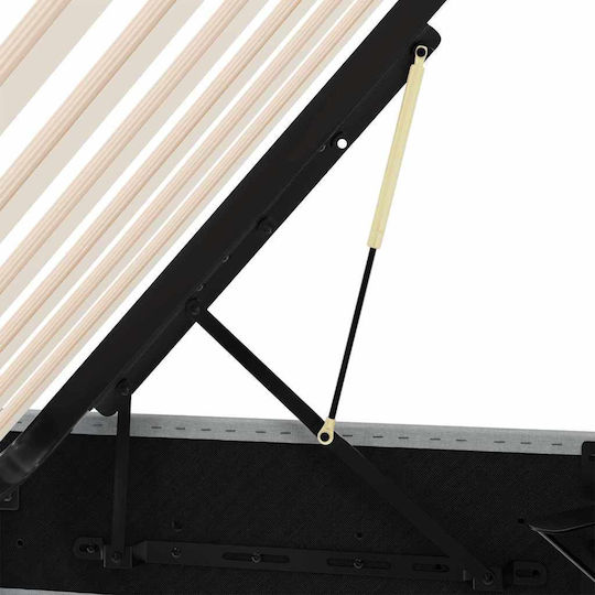 Pat Single Tapițat cu Material Gri cu Spațiu de Stocare Plăci și Saltea 100x203cm