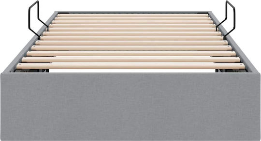 Pat Single Tapițat cu Material Gri cu Spațiu de Stocare Plăci și Saltea 100x203cm