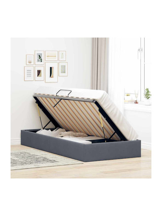 vidaXL Bett Einzel mit Samt Grau mit Stauraum, Latten & Matratze 100x203cm