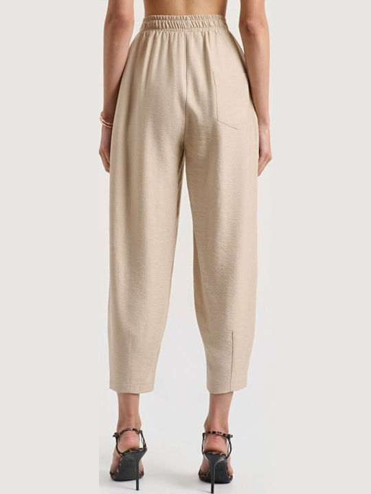 Women's Beige Set with Trousers with Rubber Band in Relaxed Fit