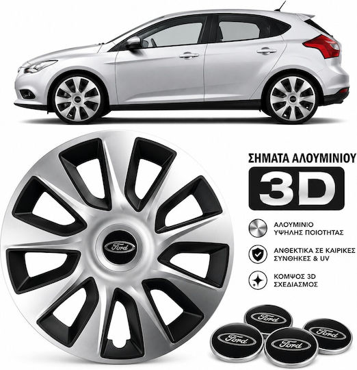 Versaco Σετ Τάσια Αυτοκινήτου Stratos με Σήμα Ford 4τμχ 16" Ασημί/Μαύρο