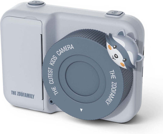 The Zoofamily Zoo Print Raccoon Kids Compact Camera 4.8MP with Thermal Printing Gray