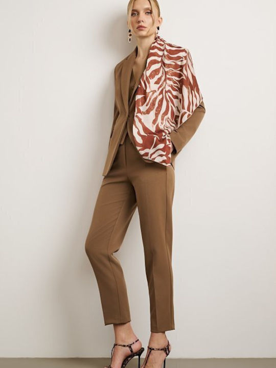 Women's High-waisted Fabric Trousers Slim Fit Brown