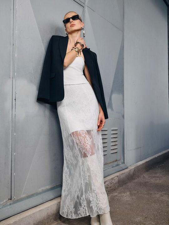 Satin,σατεν Hoch tailliert Maxi Rock Umschlag White