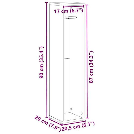 vidaXL Ντουλάπι Μπάνιου 20.5x20x90cm Γκρι