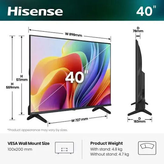 Hisense Smart TV 40" Full HD LED A4S HDR (2026) 40A4S