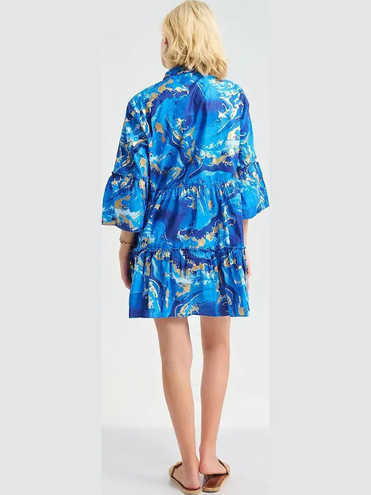 Ble Resort Collection 100% Women's Dark Blue Gold Beach Caftan