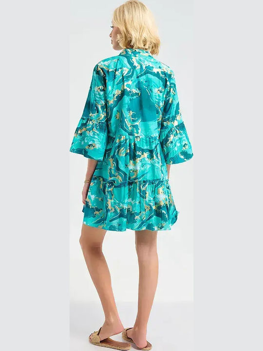Ble Resort Collection Women's Turquoise Gold Beach Caftan