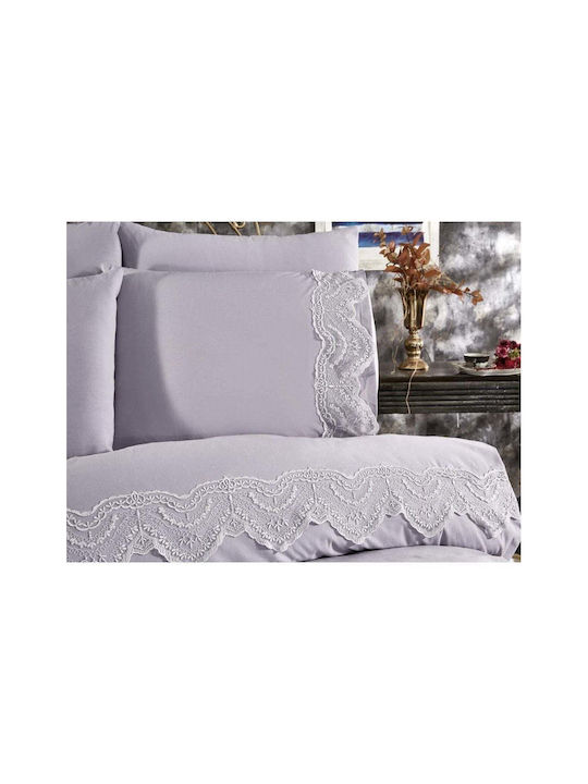 SteweHome Σετ Παπλωματοθήκη 200x220cm Διπλή με 4 Μαξιλαροθήκες Γκρι