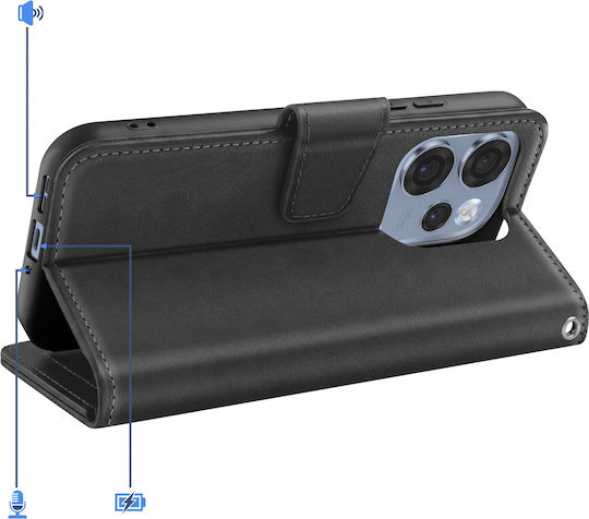 Avizar Husa Wallet Oppo Reno 15 Pro Din Piele Naturală Cu Suport Video Neagră