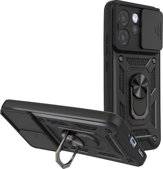 Husă Avizar Oppo Reno 15 Pro Inel Stand Capac Glisant Cameră Negru