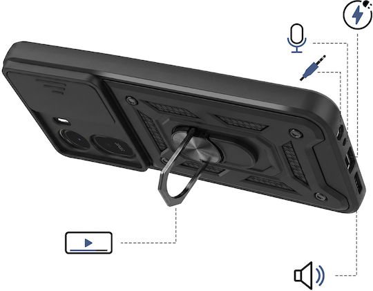 Avizar Case Redmi A7 Pro Ring Stand Sliding Camera Cover Black