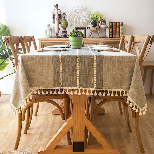 FRIPIA Linen Tablecloth With Gray Embroidery 120x180cm FRIPIA Linen Tablecloth With Gray Embroidery 120x180cm