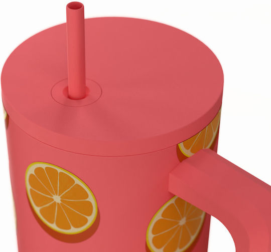 Estia Ανακυκλώσιμο Handled Tumbler Θερμός Ανοξείδωτο BPA Free 900ml ORANGE POP με Καλαμάκι και Λαβή