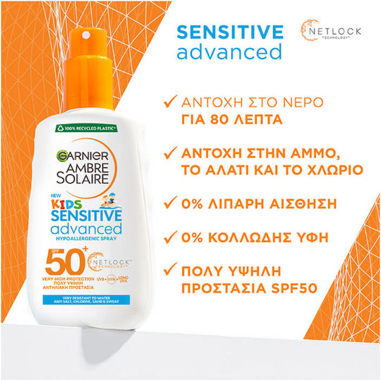 Garnier Ambre Solaire Sensitive Advanced SPF50+ Waterproof Kids Sunscreen Spray for Face & Body 200ml