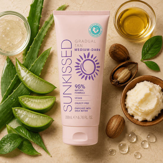 Sunkissed Gradual Tan 95% Natural Ingredients Self Tanning Cream Body Medium / Dark 200ml