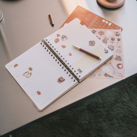 Premium Academic Weekly Diary 2026/2027 12 Months Spiral 16.5x21cm Bambina Latte Blossom By Kokonote