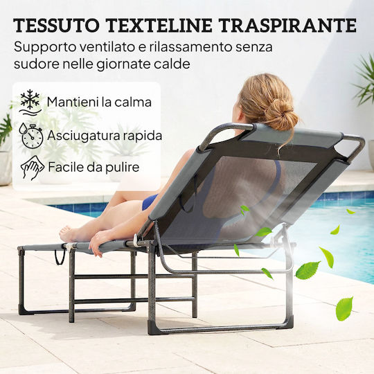 Outsunny Ξαπλώστρα-Πολυθρόνα Παραλίας με Ανάκλιση 4 Θέσεων Γκρι