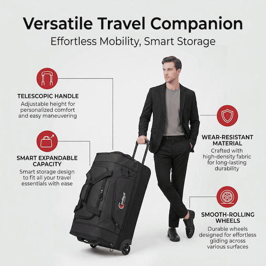 Cardinal Sak Voyage 73lt Black with Wheels Fabric L65xW32xH35cm
