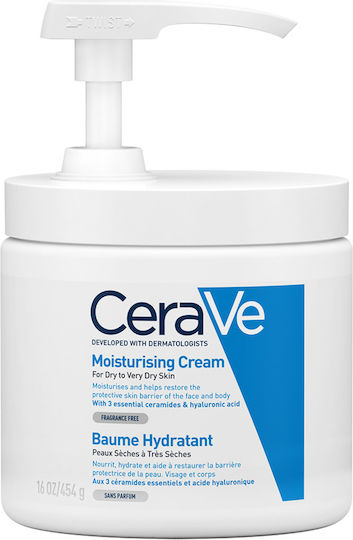 CeraVe Moisturizing Pump Feuchtigkeitsspendende Creme Körperpflege mit Hyaluronsäure für Trockene/Sehr Trockene & Empfindliche Haut 454gr