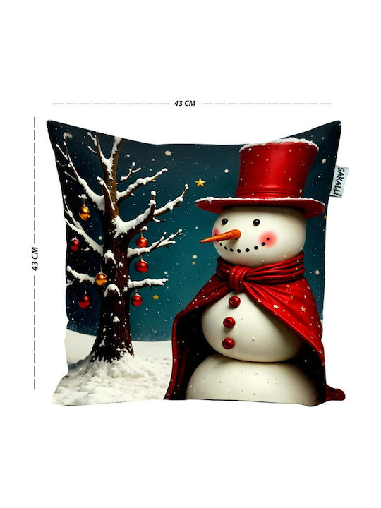 Stewehome Set 2 Pieces Pillow Cases Santa Claus Snowman Red 43x43 Cm