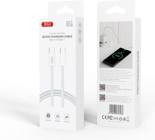 XO USB 2.0 Cable USB-C male - USB-C 60W Λευκό 3m Q260CCWH