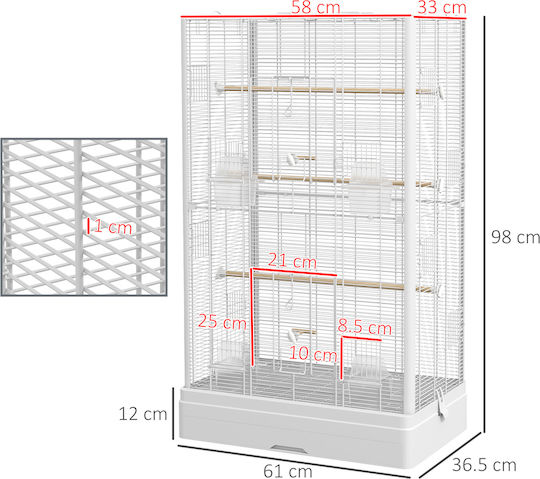 Pawhut Ξύλινο Κλουβί Πτηνών 61x36.5x98εκ. Λευκό
