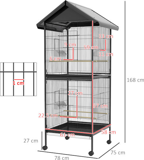 Pawhut Colivie Pentru Păsări 71.8x71.8x170.2cm Neagră