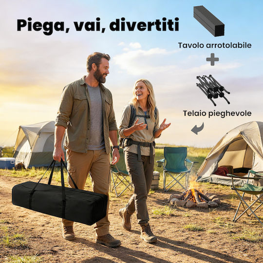 Outsunny Metal Camping Table Folding 93x68x55cm Black