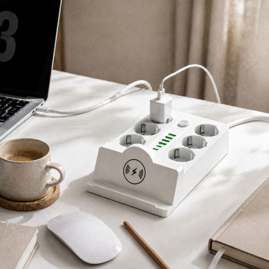 Bandă de Alimentare cu 6 Prize cu 4 USB-A 2 USB-C Comutator și Cablu de 2m