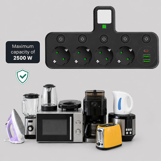 Захранваща Лента 4 Гнезда с 2 USB-A и USB-C