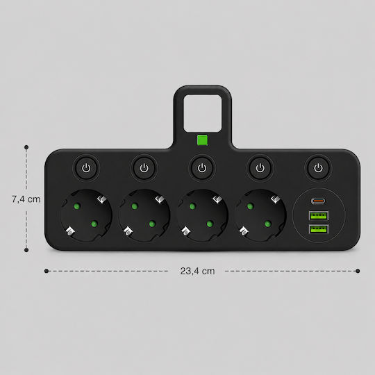 Захранваща Лента 4 Гнезда с 2 USB-A и USB-C