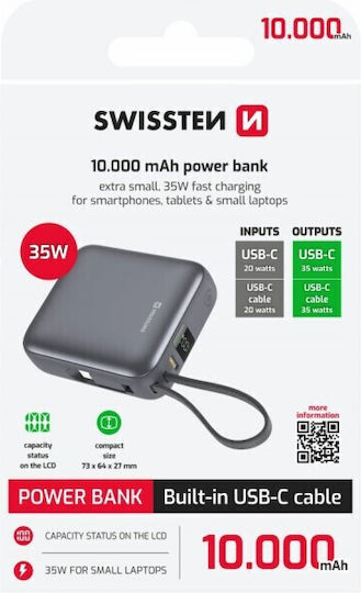 Swissten Space Power Bank 10000mAh 35W with USB-C Port Silver