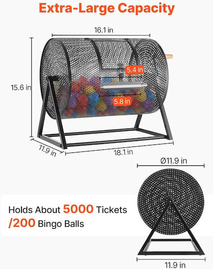 Rotating Raffle Ticket Drum Vevor 410 X 302 Mm Holds 5000 Tickets Or 200 Ping Pong Balls Raffle Cage Reinforced Handle Stable Triangular Base Events Gatherings Black