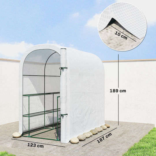 Outsunny 84H-446V00WT Greenhouse Tunnel with Shelves 1.23x1.87x1.89m