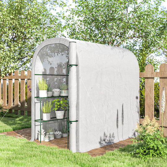 Outsunny 84H-446V00WT Greenhouse Tunnel with Shelves 1.23x1.87x1.89m