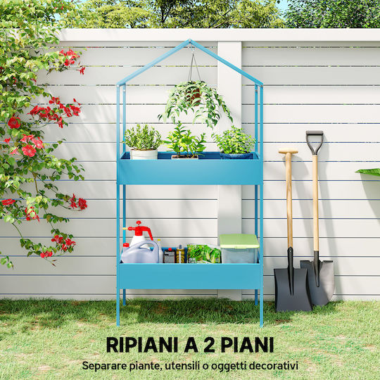 Outsunny Metal Plant Tower Blue 75x35x150cm