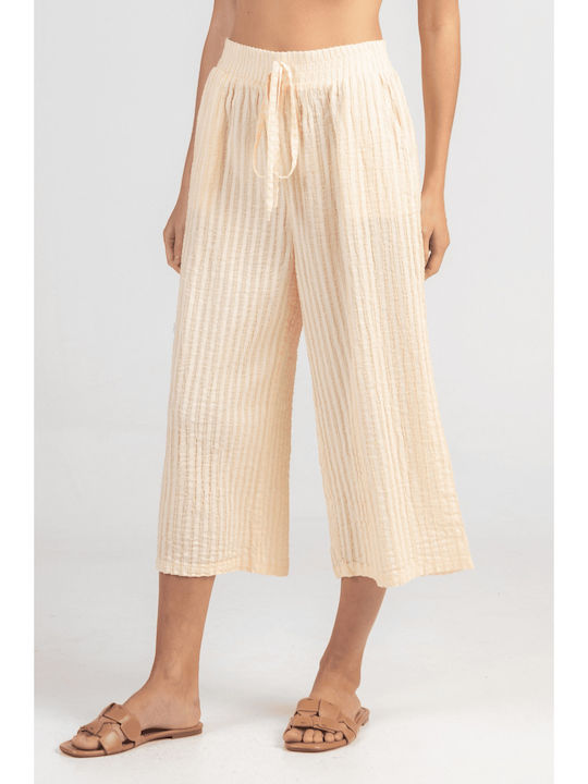 Women's Cotton Pantaloons with Rubber Band in Relaxed Fit Beige