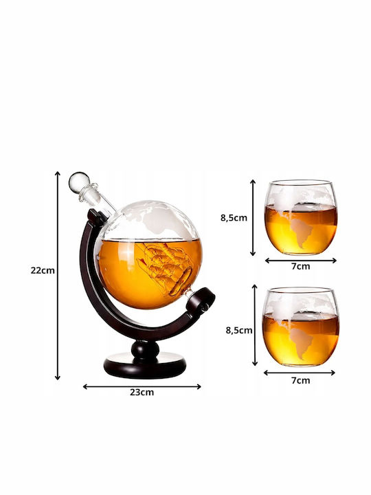 Carafă de Servire din Sticlă pentru Whiskey 7cm cu Dop și Pahare Transparentă 2 Bucăți