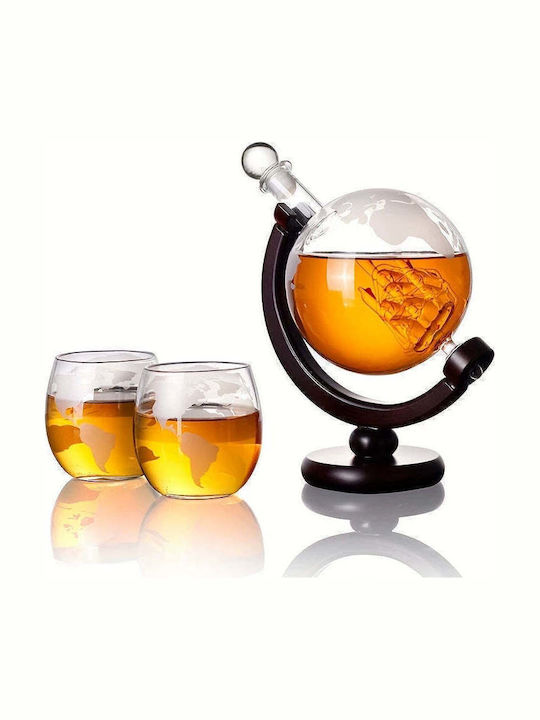 Carafă de Servire din Sticlă pentru Whiskey 7cm cu Dop și Pahare Transparentă 2 Bucăți