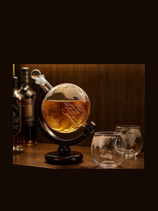 Carafă de Servire din Sticlă pentru Whiskey 7cm cu Dop și Pahare Transparentă 2 Bucăți
