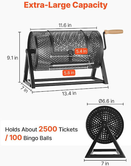 Vevor Rotating Raffle Ticket Drum 295 X 167 Mm Holds 2500 Tickets Or 100 Ping Pong Balls Rotating Raffle Ticket Cage Reinforced Handle Stable Triangular Base Events Gatherings Black