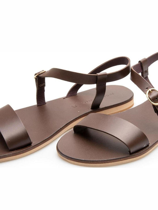 Leather Women's Flat Sandals Brown