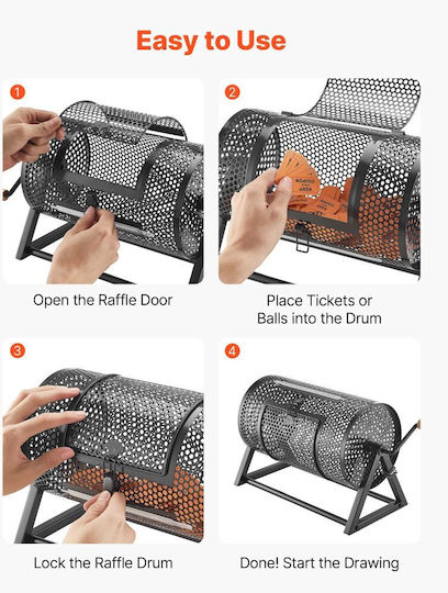 Vevor Rotating Raffle Ticket Drum 295 X 167 Mm Holds 2500 Tickets Or 100 Ping Pong Balls Rotating Raffle Ticket Cage Reinforced Handle Stable Triangular Base Events Gatherings Black