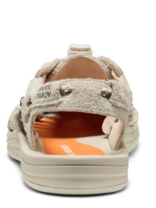 Leather Women's Flat Sandals Tangerine Cream